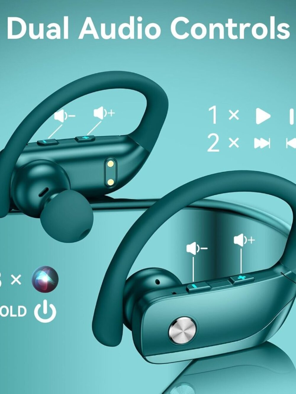 Green Wireless Earbuds Bluetooth LED Display Ear-hooks Built-in Mic Headset - Picture 4 of 6
